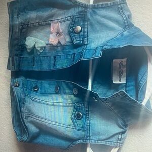 Rare Editions Denim Vest with Pink and Blue Floral Details